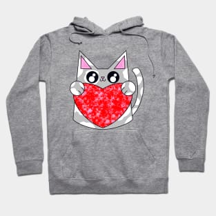 Ray The Gray And White Cat With Valentines Heart Hoodie